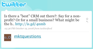 Twitter user asks what is the best CRM application for a non-profit